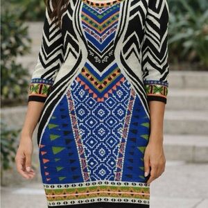 Flying Tomato Blue and Black Geometric Long Sleeve Dress